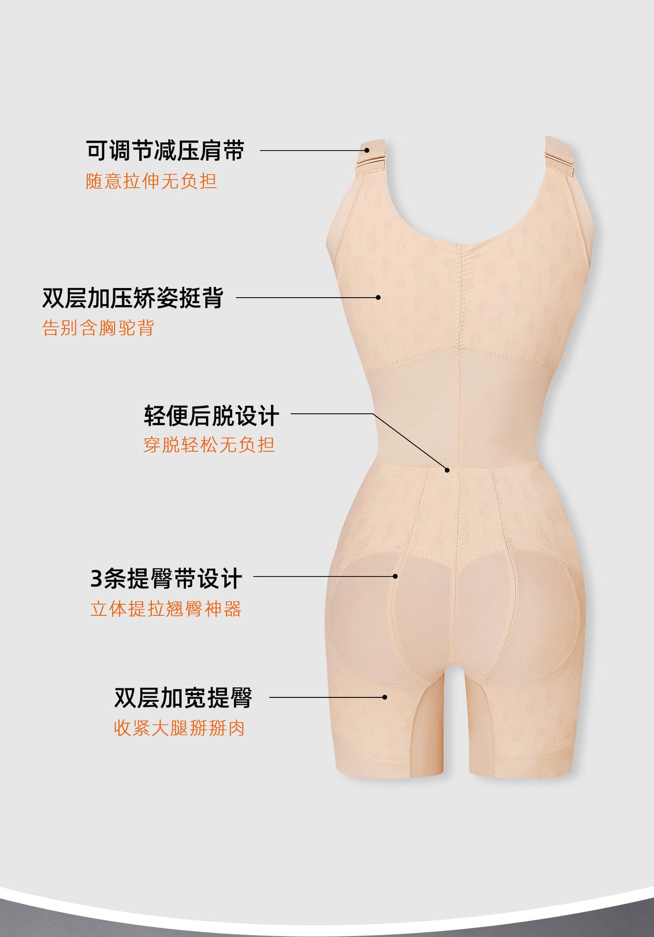 Live Streaming Hot Item Butt-Lifting Seamless Shaping Bodysuit Nylon Push-Up Chest Support Tummy Control Zipper Body Shaper