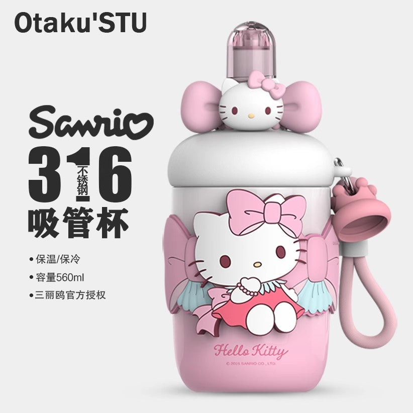 Aikes Sanrio Insulated Cup Kuromi Large Capacity Water Bottle Portable Straw Cup High-Value Gift for Girls