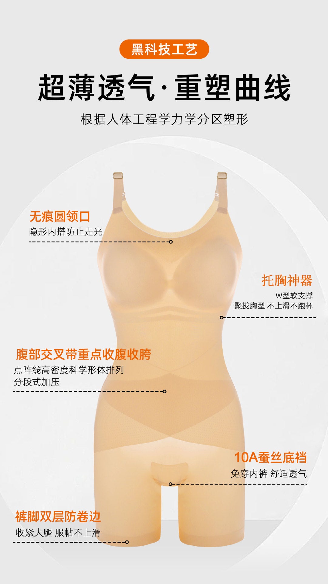 Summer Ultra-Thin Nude Shaping Bodysuit No Bra Needed Seamless Breathable Tummy Control Butt Lift Body Shaping Tight Bodysuit