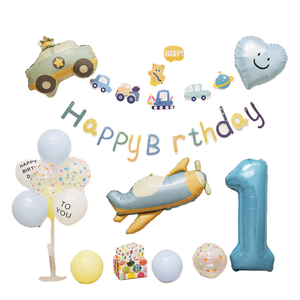 ins Boy's Birthday Decoration Set Little Red Book Same Style1First Birthday Background Wall Photo Balloon Set