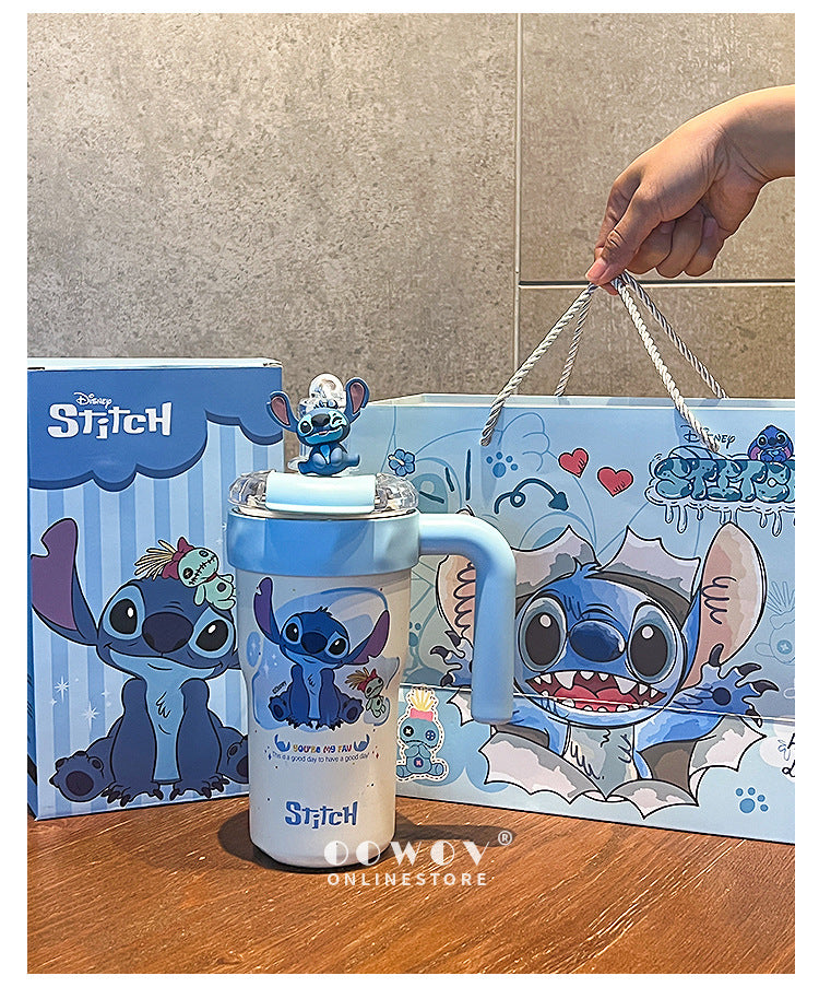 Stitch Insulated Cup with Straw, Ice Cup, Coffee Milk Large Capacity, High Aesthetic Portable Office Car Cup