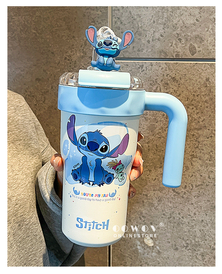 Stitch Insulated Cup with Straw, Ice Cup, Coffee Milk Large Capacity, High Aesthetic Portable Office Car Cup