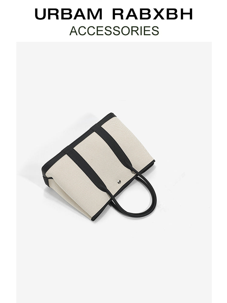 Canvas with Cowhide Garden Bag Large Capacity Genuine Leather Contrast Color Handbag for Women2025New Single Shoulder Crossbody Tote Bag