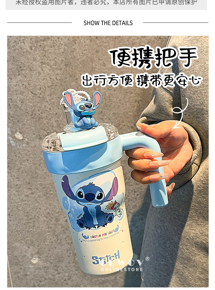 Stitch Insulated Cup with Straw, Ice Cup, Coffee Milk Large Capacity, High Aesthetic Portable Office Car Cup