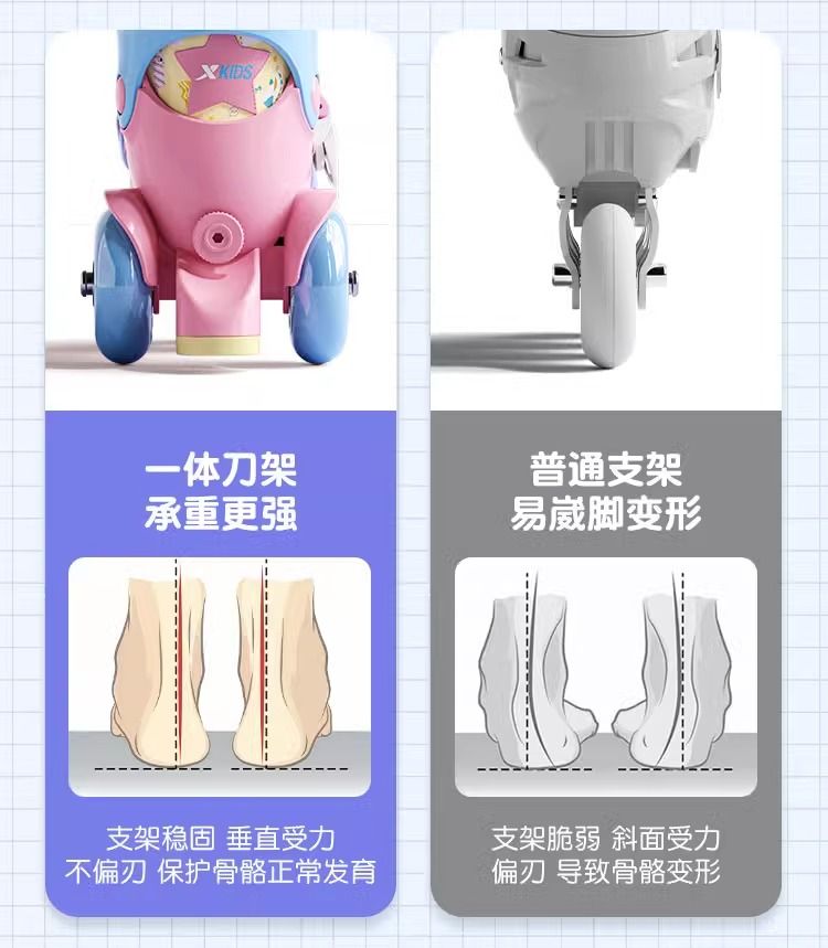 Xtep Roller Skates for Toddlers Boys and Girls Beginner Kids Roller Shoes3Years Old2Children's Double Row Roller Skates