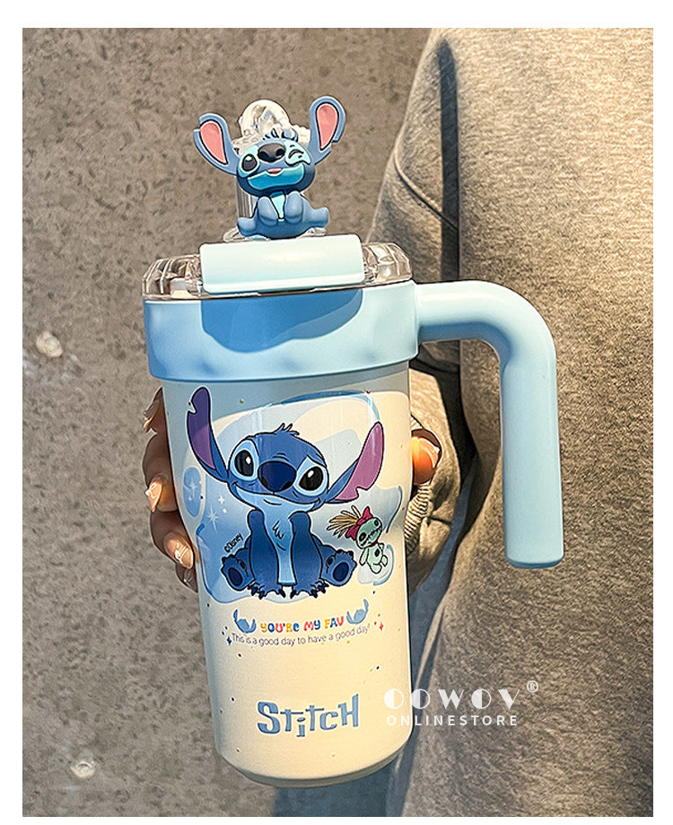 Stitch Insulated Cup with Straw, Ice Cup, Coffee Milk Large Capacity, High Aesthetic Portable Office Car Cup
