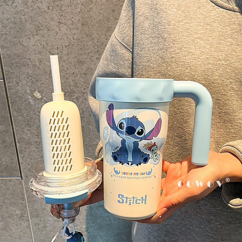 Stitch Insulated Cup with Straw, Ice Cup, Coffee Milk Large Capacity, High Aesthetic Portable Office Car Cup