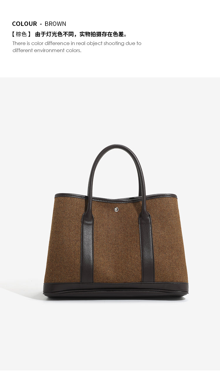 Canvas with Cowhide Garden Bag Large Capacity Genuine Leather Contrast Color Handbag for Women2025New Single Shoulder Crossbody Tote Bag