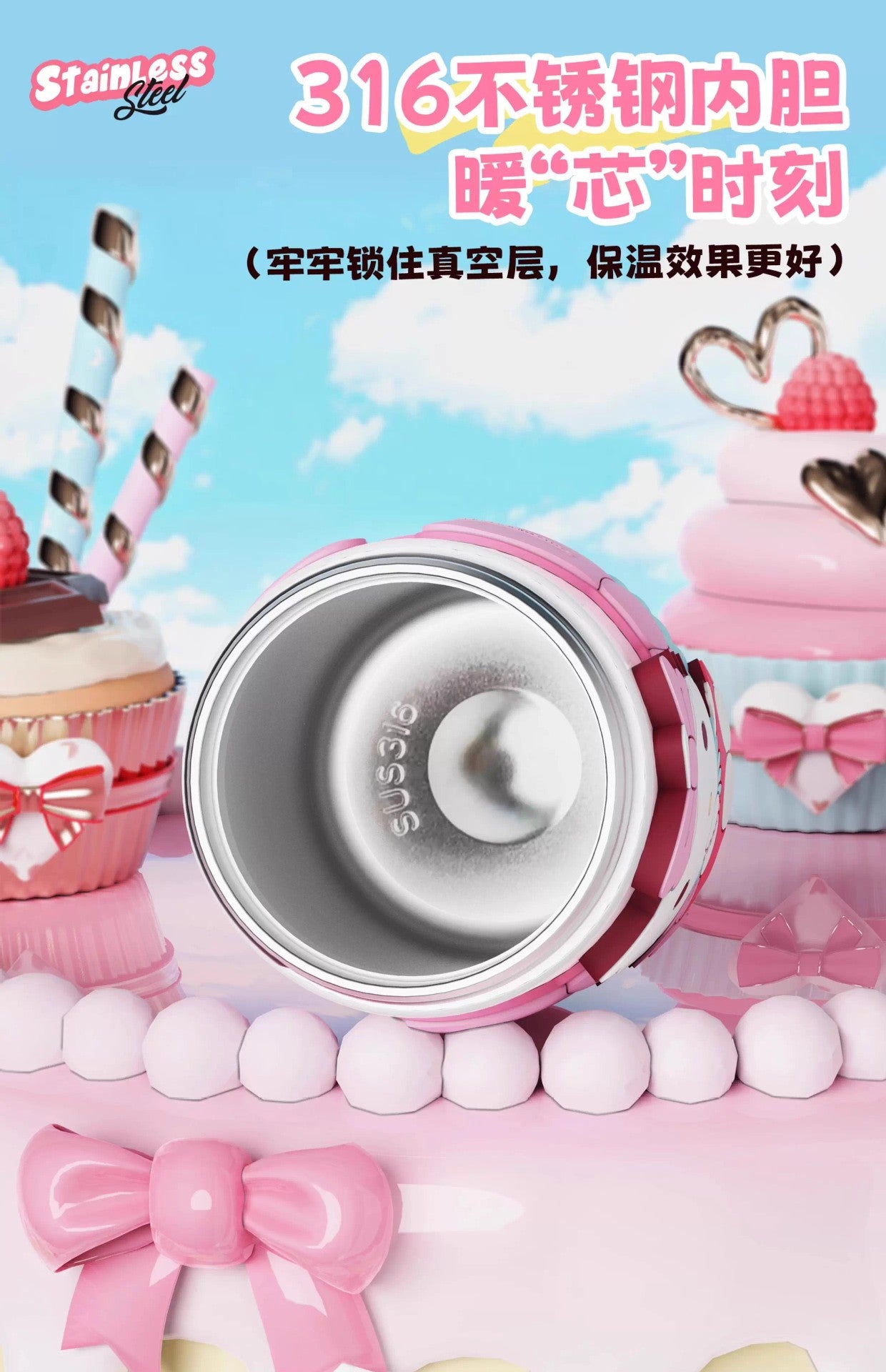 Aikes Sanrio Insulated Cup Kuromi Large Capacity Water Bottle Portable Straw Cup High-Value Gift for Girls