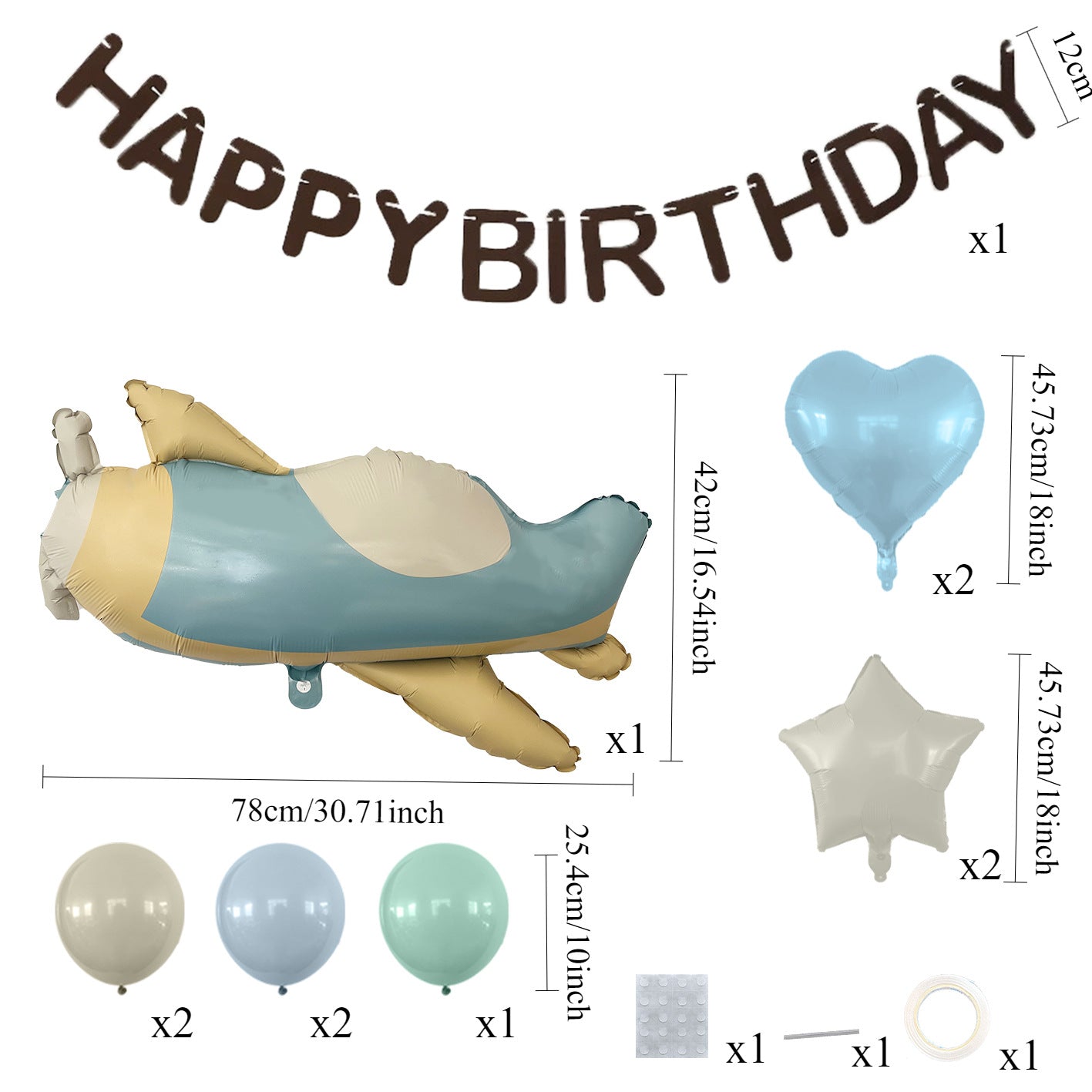 Matte Birthday Balloon Set with Banner Decoration Party Setup Baby Shower Bear Airplane Rainbow Matte Balloons