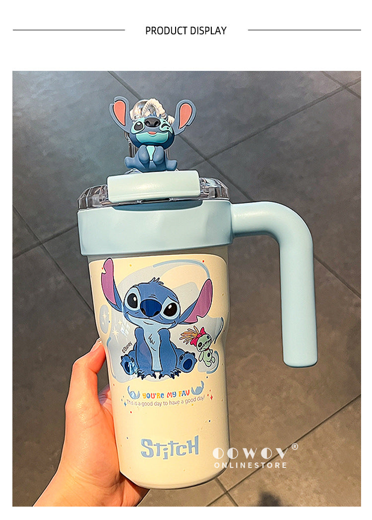 Stitch Insulated Cup with Straw, Ice Cup, Coffee Milk Large Capacity, High Aesthetic Portable Office Car Cup