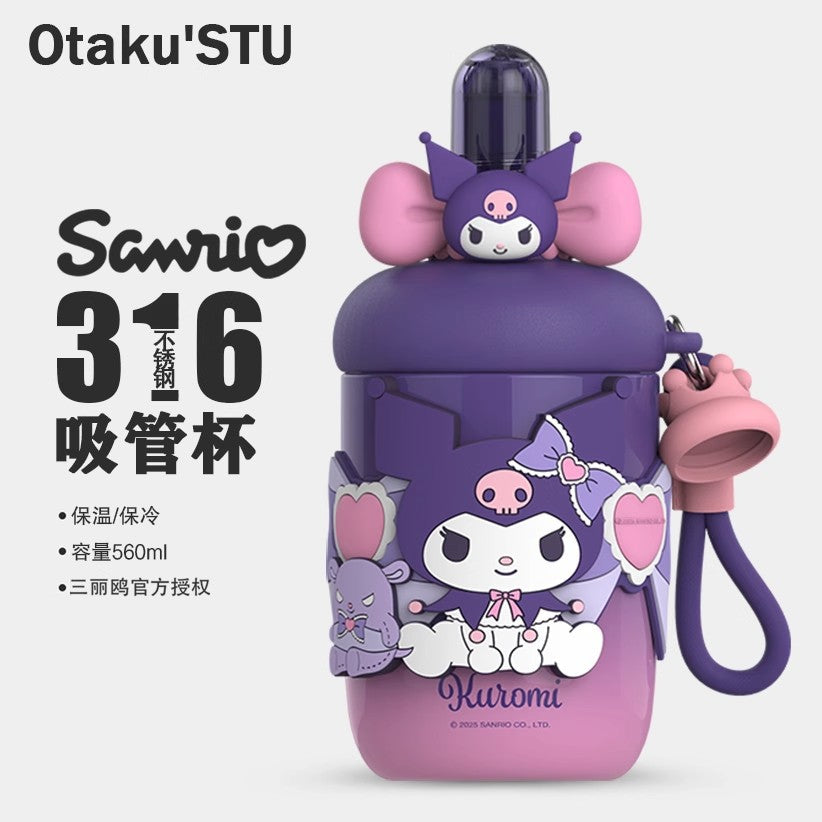 Aikes Sanrio Insulated Cup Kuromi Large Capacity Water Bottle Portable Straw Cup High-Value Gift for Girls