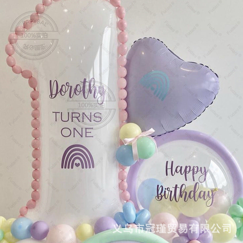 Maca Series321-inch White Birthday Number Aluminum Foil Balloon Set Latex Long Strip Rainbow Shape Girl Gift