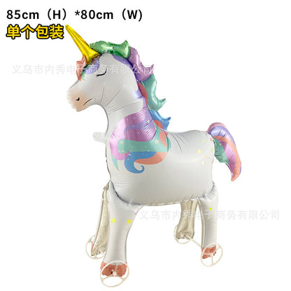 4D Large Wheel Animal Aluminum Foil Balloon 3D Elephant Creative Rolling Balloon Street Stall Toy Party Decoration