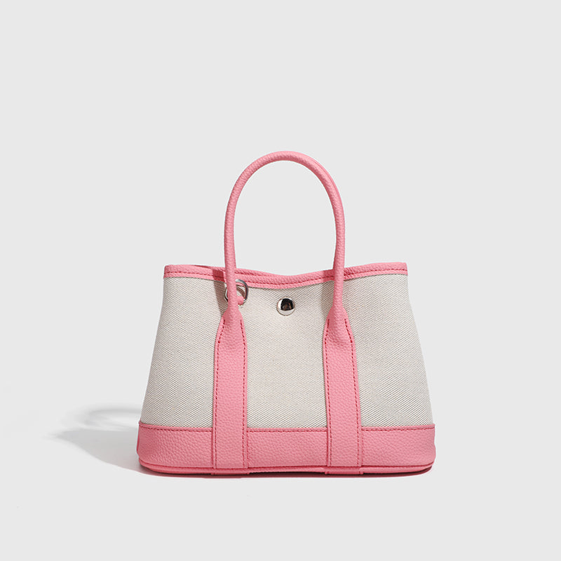 Canvas with Cowhide Garden Bag Large Capacity Genuine Leather Contrast Color Handbag for Women2025New Single Shoulder Crossbody Tote Bag
