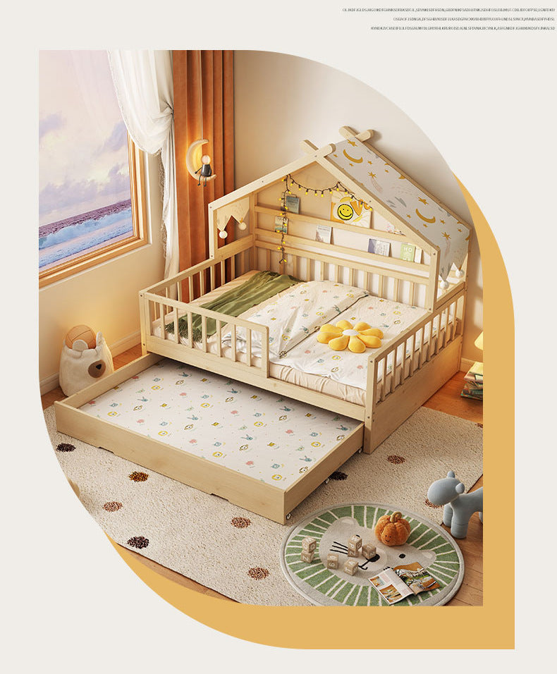 All Solid Wood Tree House Bed Children's Bed Boys Girls Princess Bed Small Bed with Trundle Bed Guardrail Home Baby Single Bed