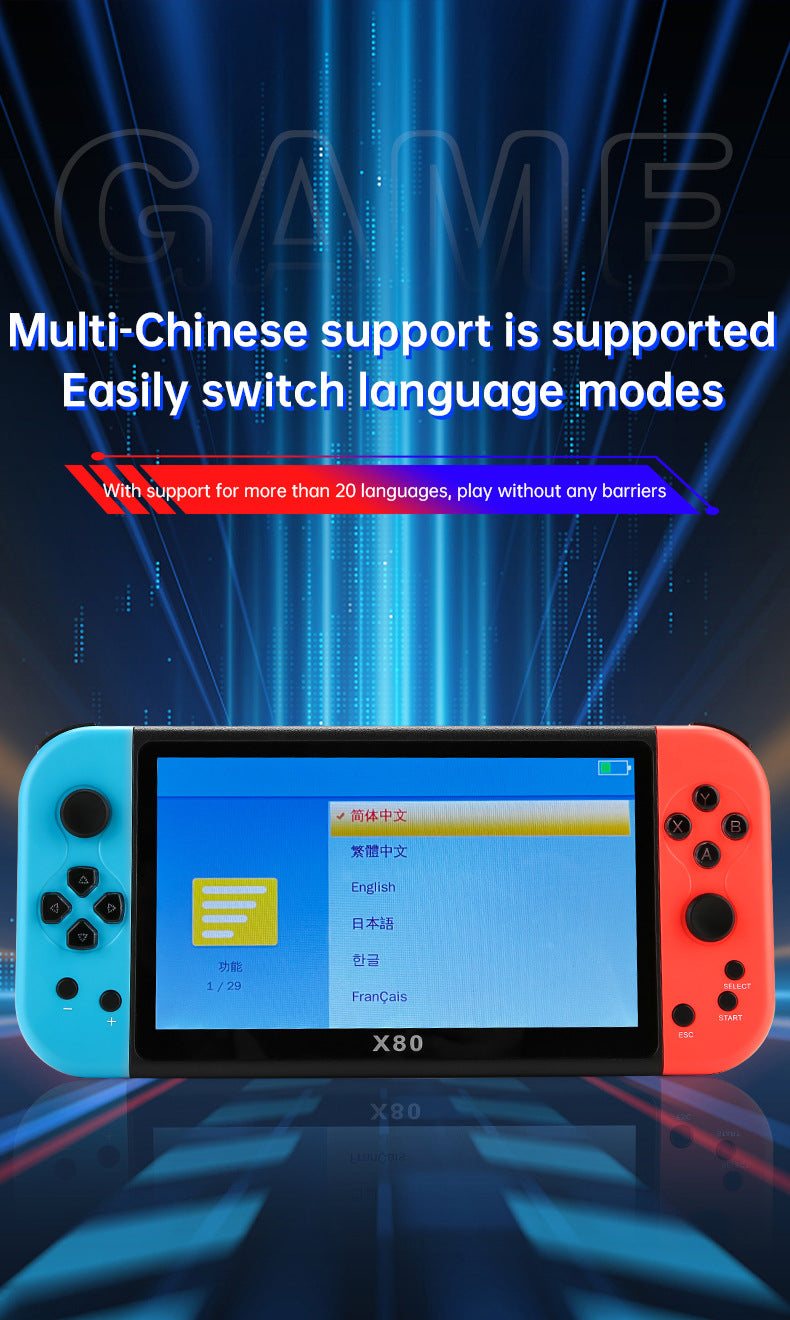 New X80Game Console7Inch PSP Handheld Console High Definition Large Screen with Card Slot GBA Classic Arcade Convenient Handheld Console