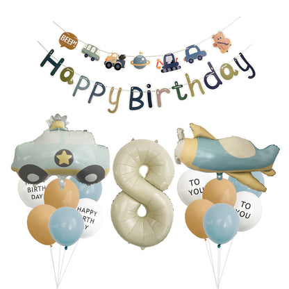 Amazon Matte Retro Police Car Airplane Aluminum Foil Balloon Set First Birthday Balloon Venue Decoration Photography