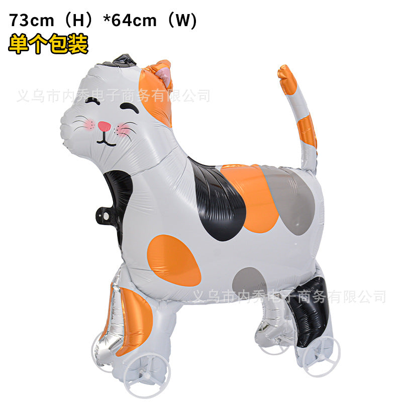 4D Large Wheel Animal Aluminum Foil Balloon 3D Elephant Creative Rolling Balloon Street Stall Toy Party Decoration