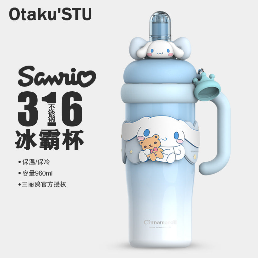 Aikes Sanrio Insulated Cup Kuromi Large Capacity Water Bottle Portable Straw Cup High-Value Gift for Girls