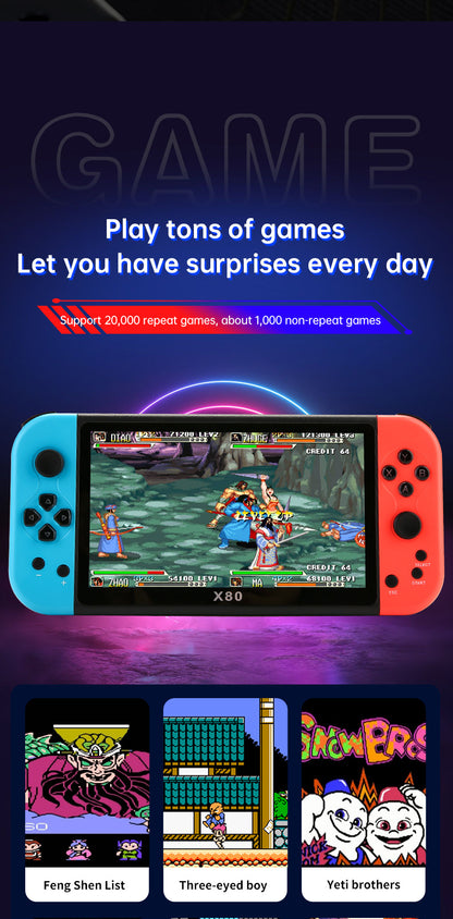 New X80Game Console7Inch PSP Handheld Console High Definition Large Screen with Card Slot GBA Classic Arcade Convenient Handheld Console