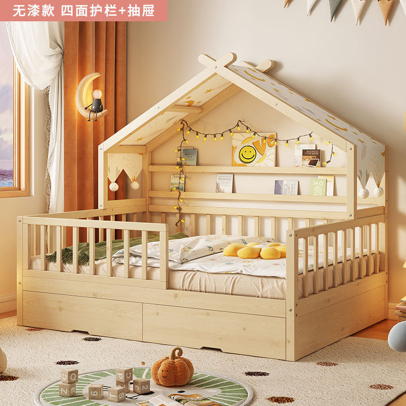 All Solid Wood Tree House Bed Children's Bed Boys Girls Princess Bed Small Bed with Trundle Bed Guardrail Home Baby Single Bed