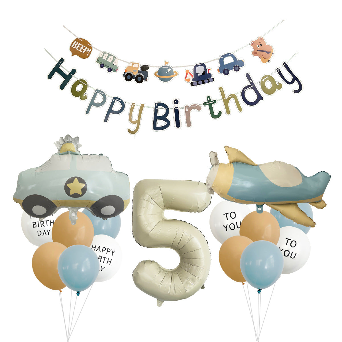 Amazon Matte Retro Police Car Airplane Aluminum Foil Balloon Set First Birthday Balloon Venue Decoration Photography