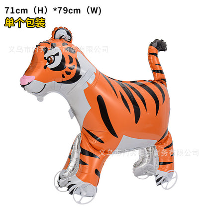 4D Large Wheel Animal Aluminum Foil Balloon 3D Elephant Creative Rolling Balloon Street Stall Toy Party Decoration
