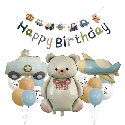 Amazon Matte Retro Police Car Airplane Aluminum Foil Balloon Set First Birthday Balloon Venue Decoration Photography