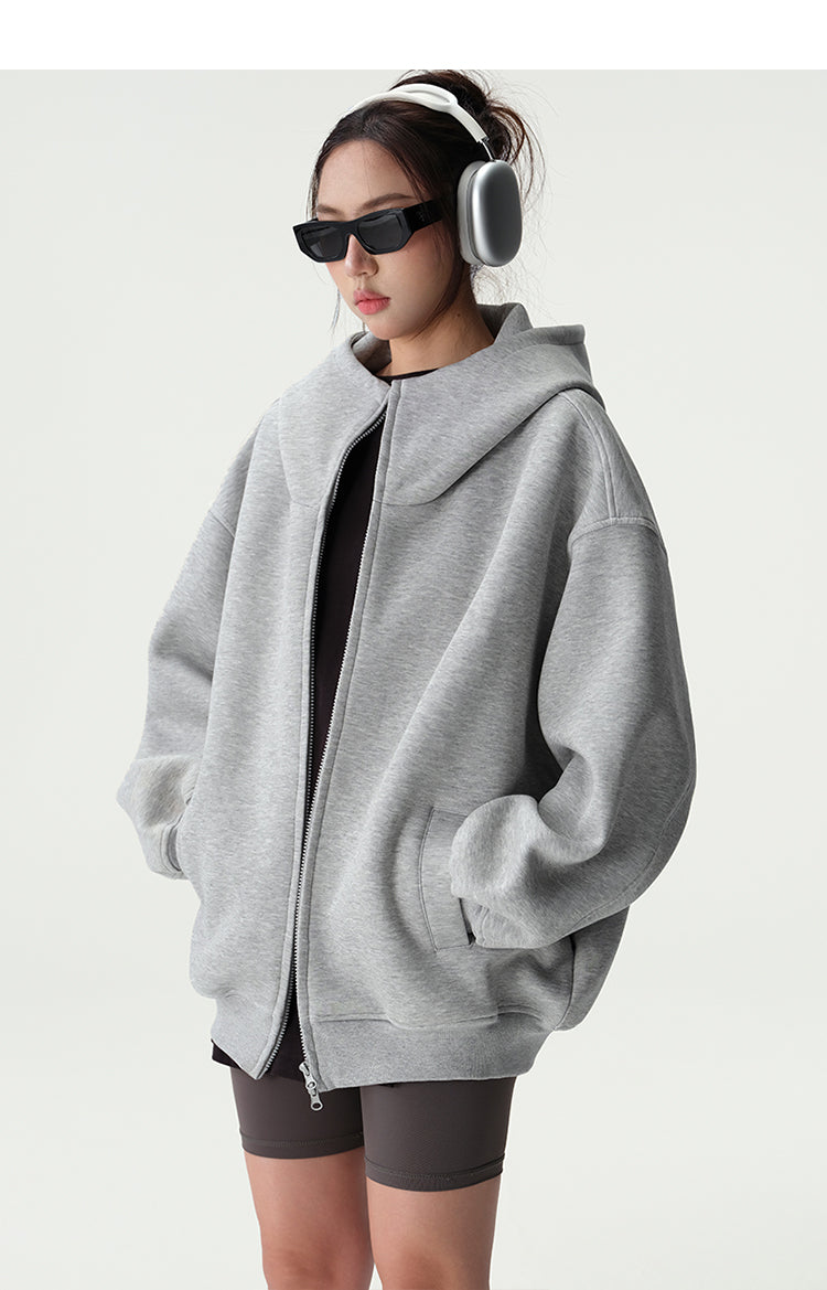 Bluescola 420g Heavyweight Hooded Cardigan Sweatshirt for Women with High-End Feel, Oversized Air Hoodie, Thick Sports Jacket