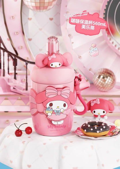 Aikes Sanrio Insulated Cup Kuromi Large Capacity Water Bottle Portable Straw Cup High-Value Gift for Girls