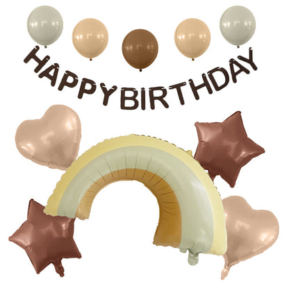 Matte Birthday Balloon Set with Banner Decoration Party Setup Baby Shower Bear Airplane Rainbow Matte Balloons