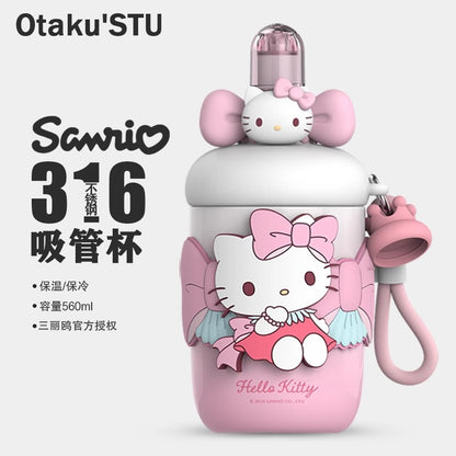 Aikes Sanrio Insulated Cup Kuromi Large Capacity Water Bottle Portable Straw Cup High-Value Gift for Girls
