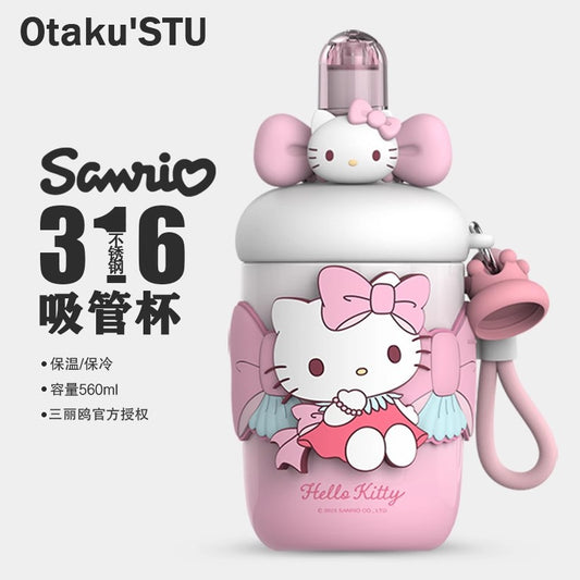 Aikes Sanrio Insulated Cup Kuromi Large Capacity Water Bottle Portable Straw Cup High-Value Gift for Girls