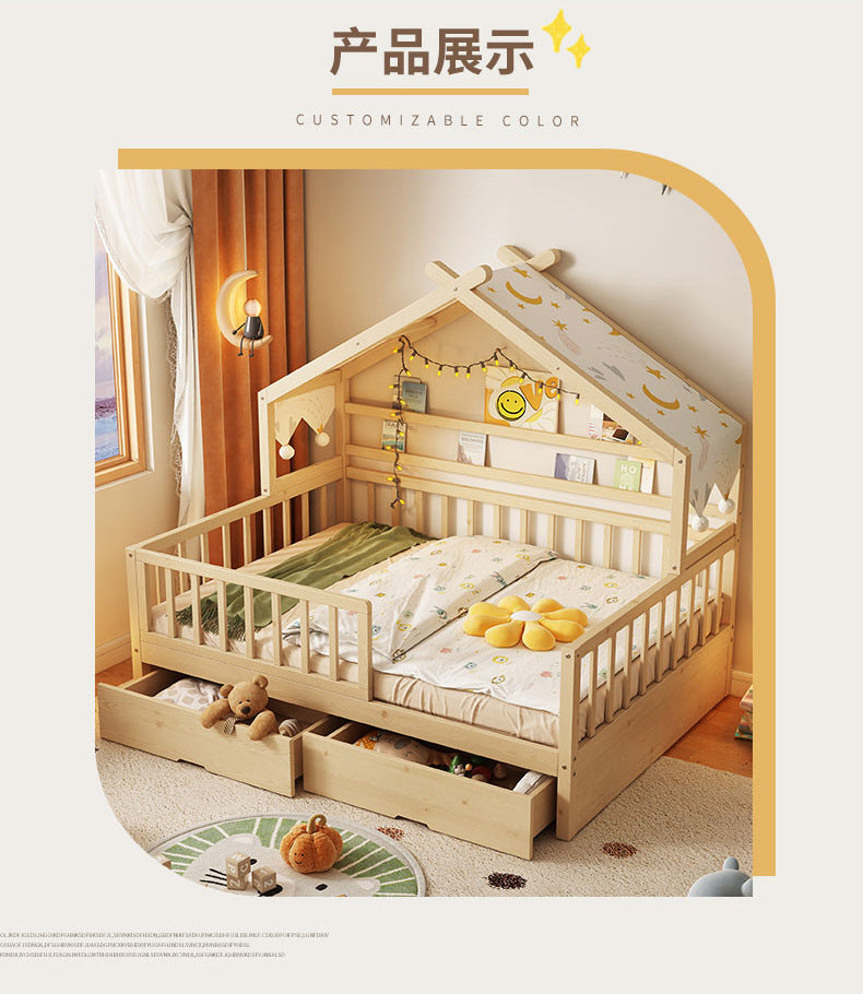 All Solid Wood Tree House Bed Children's Bed Boys Girls Princess Bed Small Bed with Trundle Bed Guardrail Home Baby Single Bed