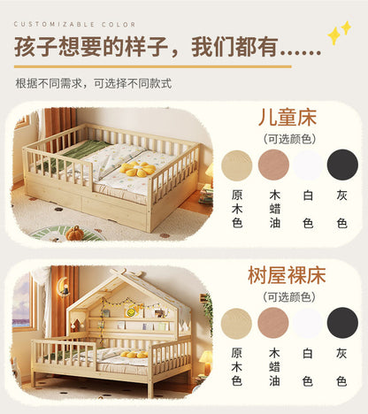 All Solid Wood Tree House Bed Children's Bed Boys Girls Princess Bed Small Bed with Trundle Bed Guardrail Home Baby Single Bed