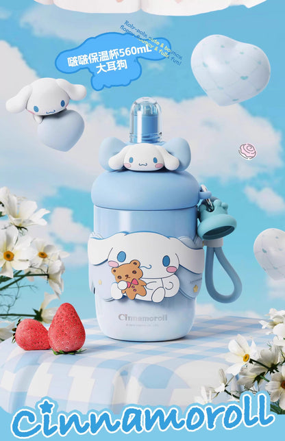 Aikes Sanrio Insulated Cup Kuromi Large Capacity Water Bottle Portable Straw Cup High-Value Gift for Girls