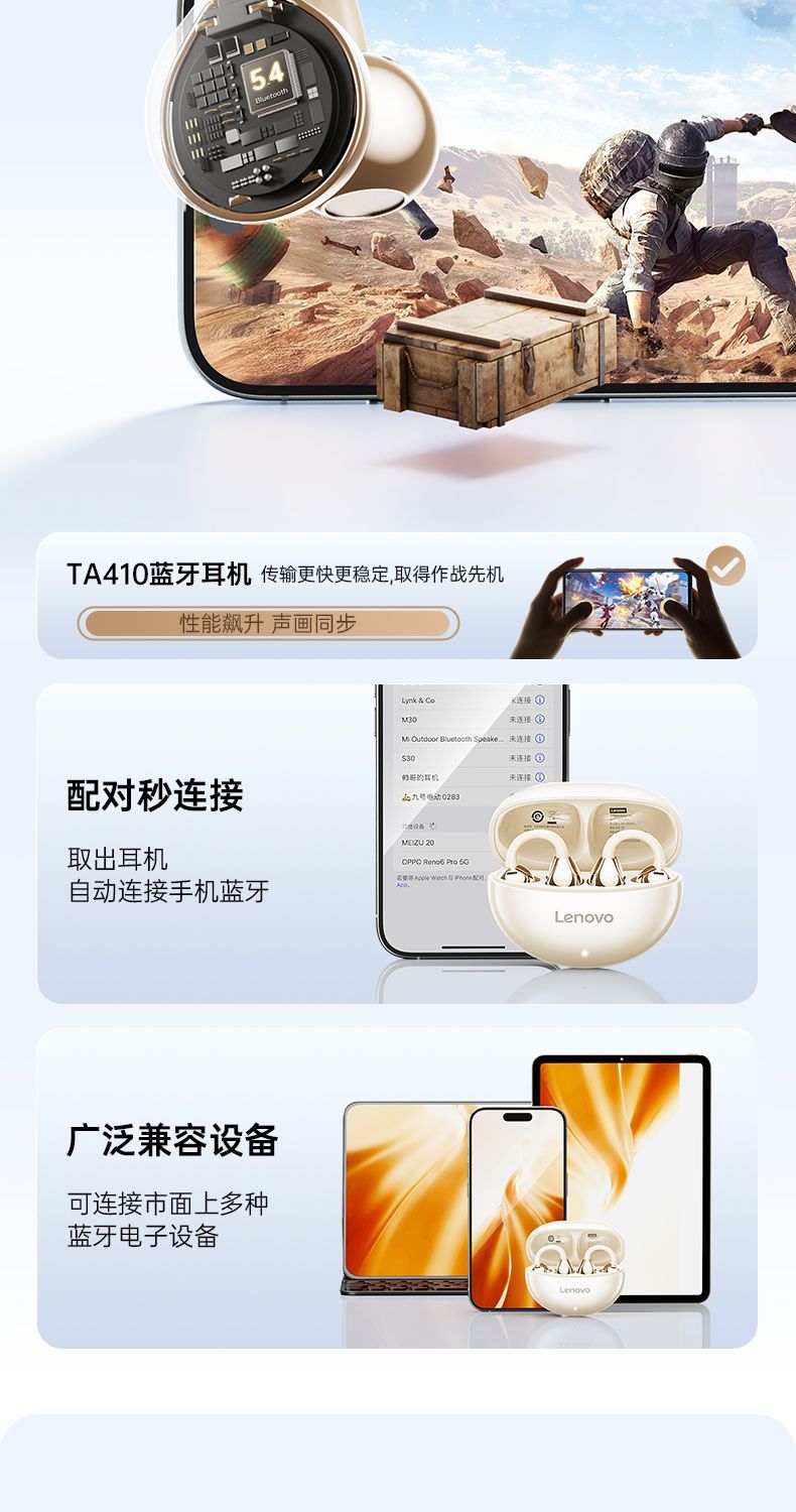 Lenovo Air Bone Conduction Bluetooth Earphones Wireless Ear Clip Type Ultra Long Battery Life High Sound Quality Sports Noise Reduction Special TA410