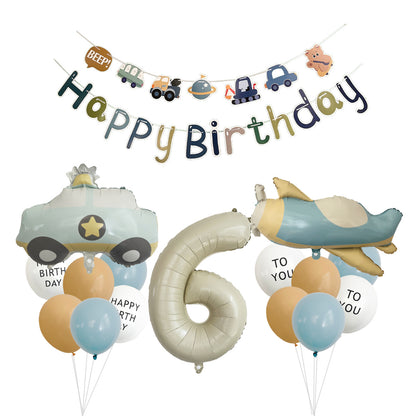 Amazon Matte Retro Police Car Airplane Aluminum Foil Balloon Set First Birthday Balloon Venue Decoration Photography