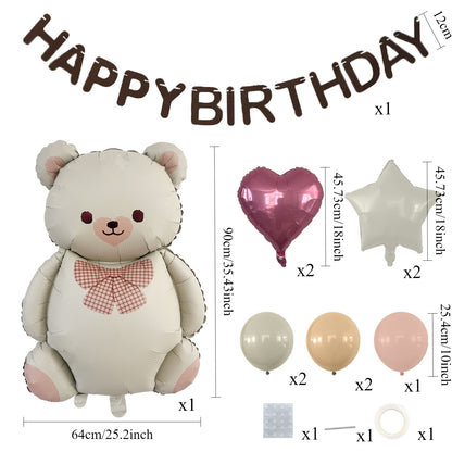 Matte Birthday Balloon Set with Banner Decoration Party Setup Baby Shower Bear Airplane Rainbow Matte Balloons