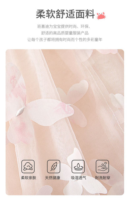 Banxidi Girls' Dress Summer New Fashionable Baby Princess Dress First Birthday Dress Children's Mesh Dress Children's Clothing