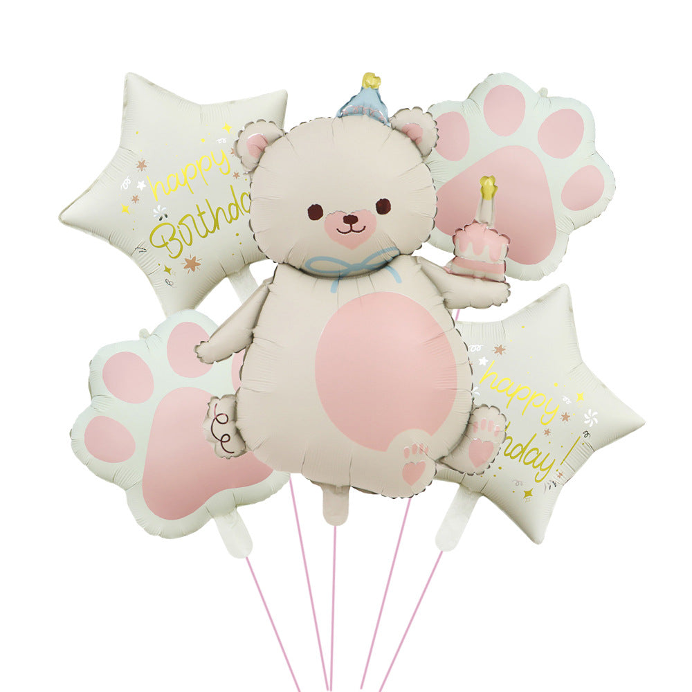 Cross-Border Matte Magic Cake Bear Aluminum Foil Balloon Set Children's Birthday Balloon Party Decoration Scene Setup