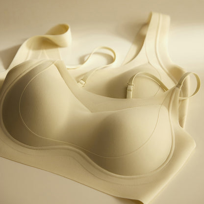 Cerotich Foundation Liquid Underwear Seamless Push-Up Bra for Women Thin Wide Straps Side Breast Collection Jelly Fixed Cup Bra