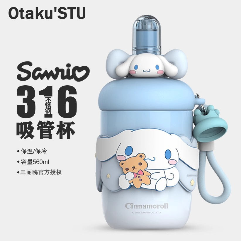 Aikes Sanrio Insulated Cup Kuromi Large Capacity Water Bottle Portable Straw Cup High-Value Gift for Girls