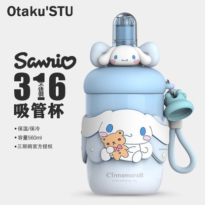 Aikes Sanrio Insulated Cup Kuromi Large Capacity Water Bottle Portable Straw Cup High-Value Gift for Girls