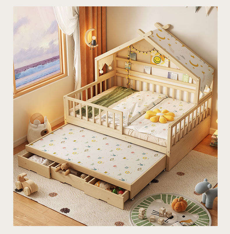 All Solid Wood Tree House Bed Children's Bed Boys Girls Princess Bed Small Bed with Trundle Bed Guardrail Home Baby Single Bed