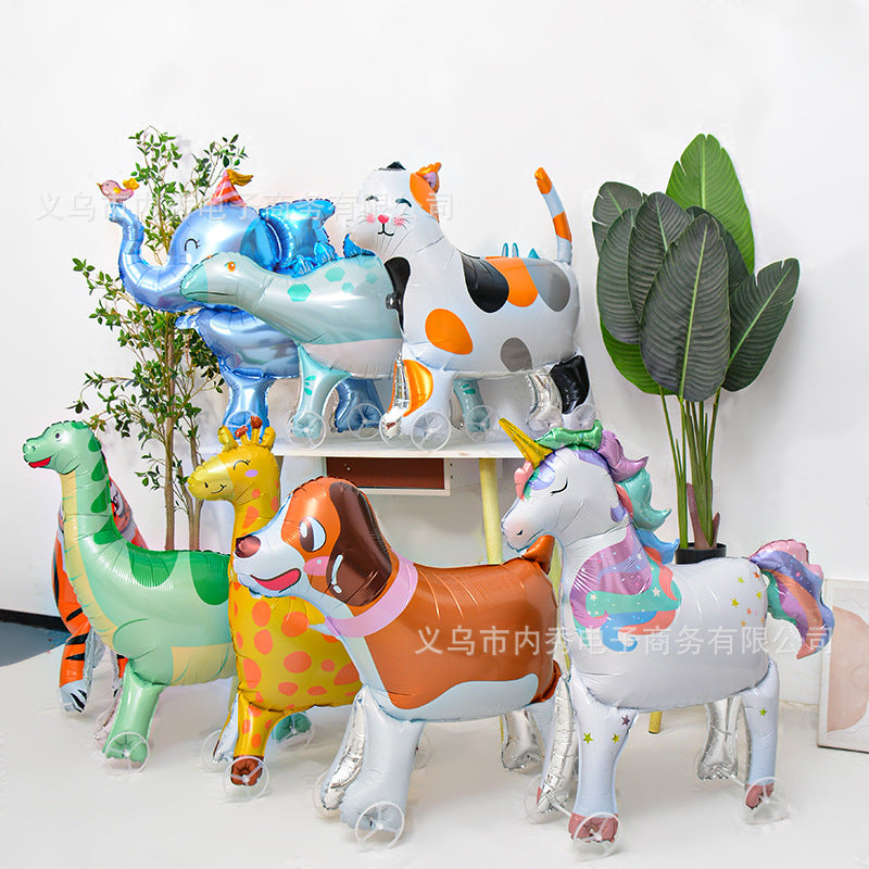 4D Large Wheel Animal Aluminum Foil Balloon 3D Elephant Creative Rolling Balloon Street Stall Toy Party Decoration