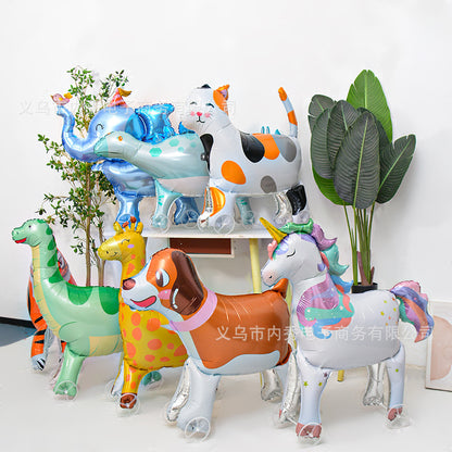 4D Large Wheel Animal Aluminum Foil Balloon 3D Elephant Creative Rolling Balloon Street Stall Toy Party Decoration