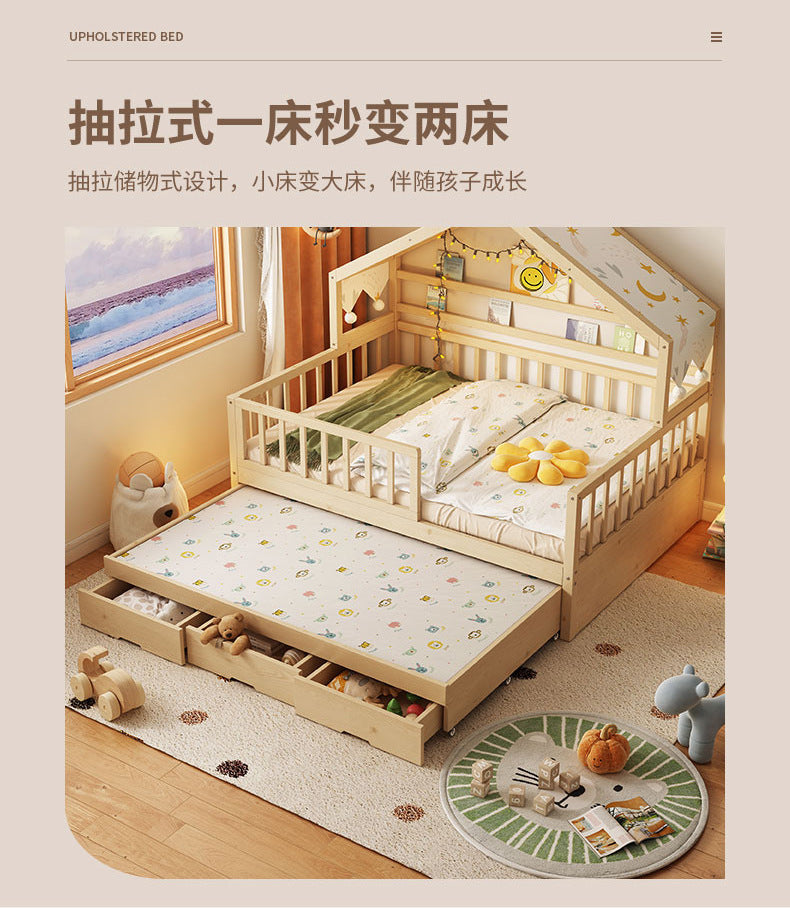 All Solid Wood Tree House Bed Children's Bed Boys Girls Princess Bed Small Bed with Trundle Bed Guardrail Home Baby Single Bed