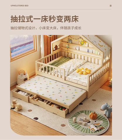 All Solid Wood Tree House Bed Children's Bed Boys Girls Princess Bed Small Bed with Trundle Bed Guardrail Home Baby Single Bed